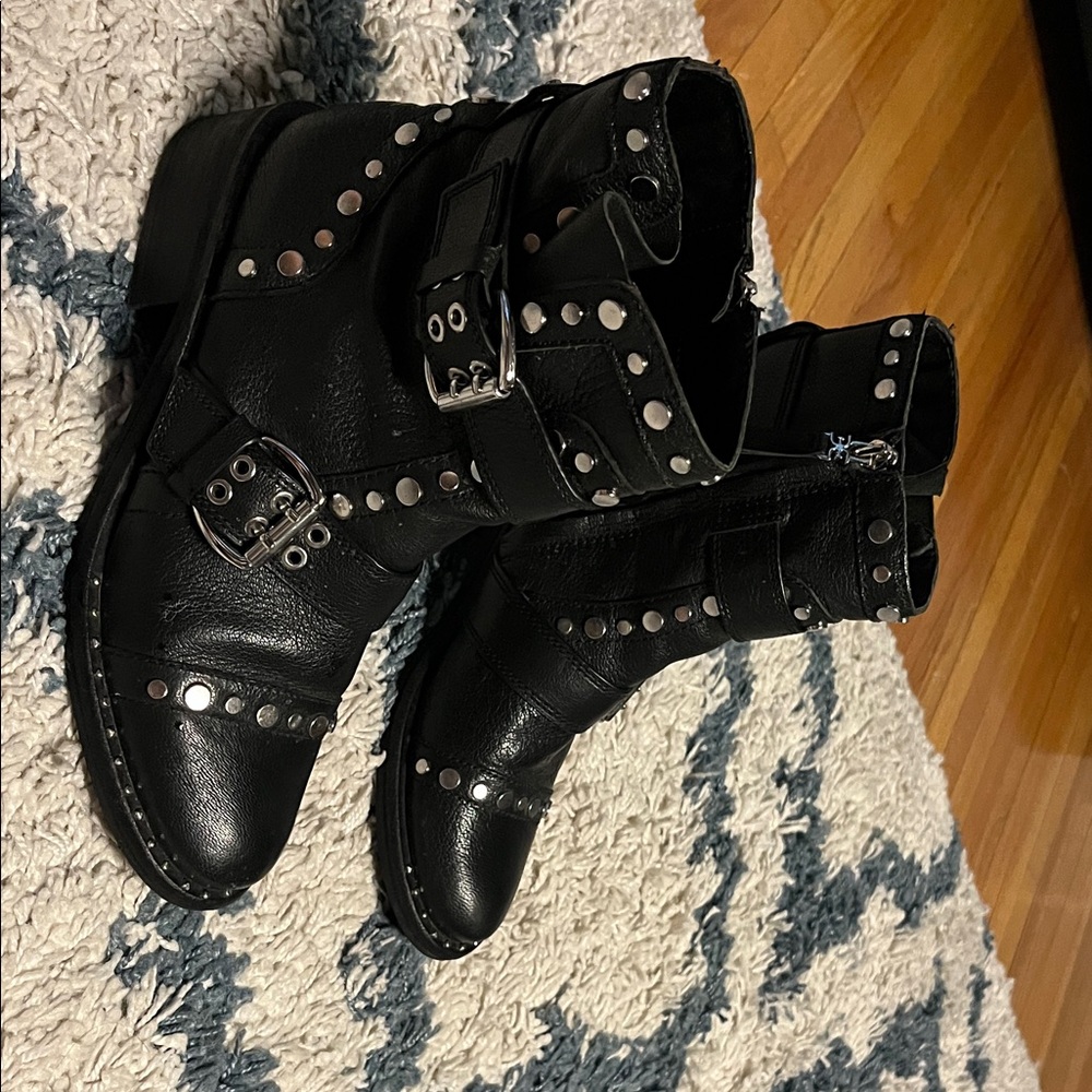 Sam Edelman “Drea” studded black leather moto Boots